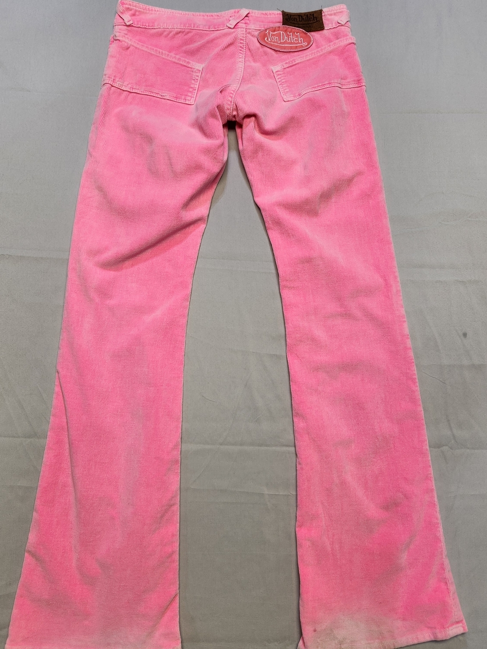 Vtg Y2K Von Dutch Women 27 Spell Out Wide Leg Flared Stretch Jeans Pink Corduroy - Picture 7 of 12